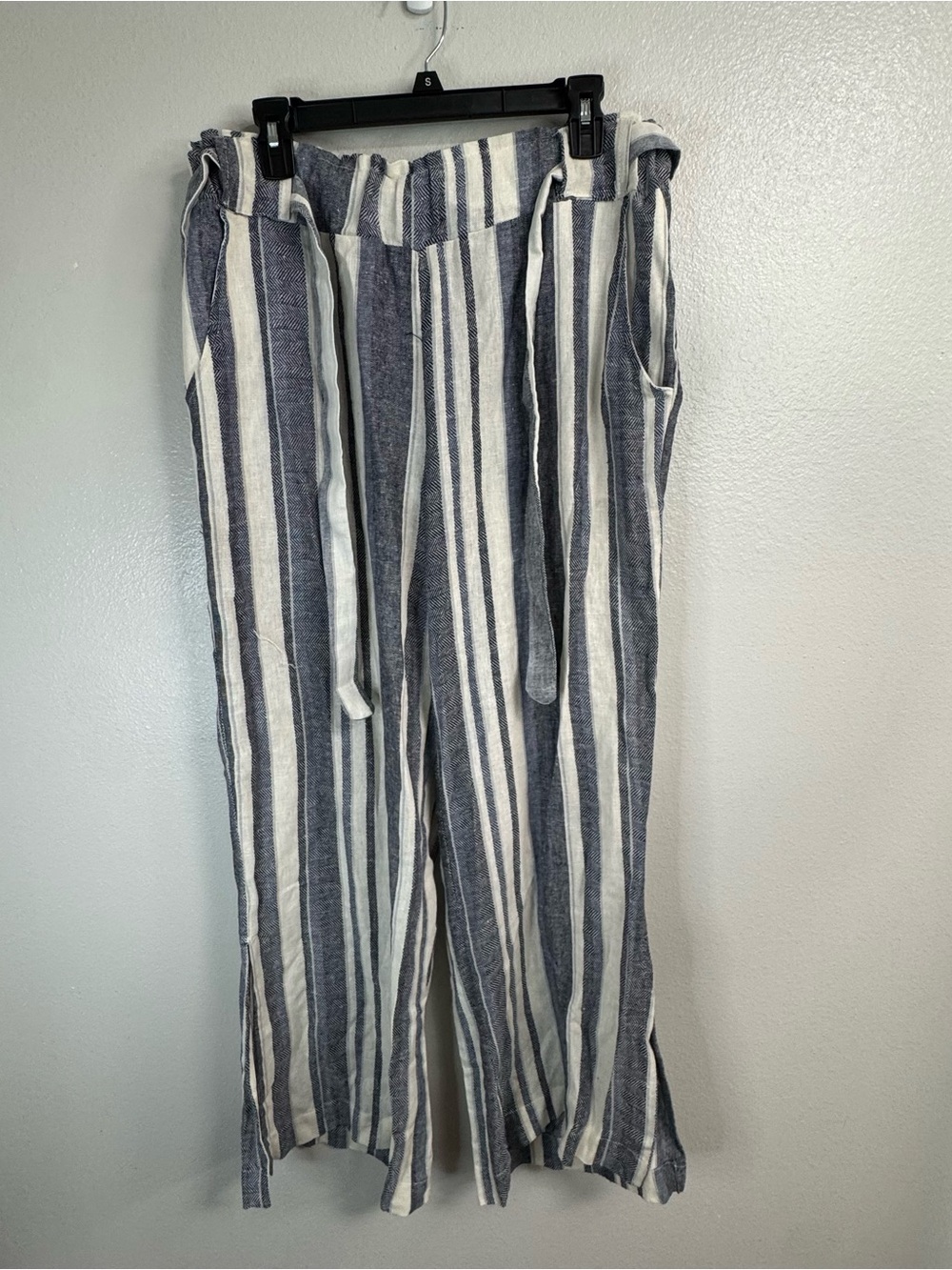 Striped Wide-Leg Linen Blend Pants in Navy & White